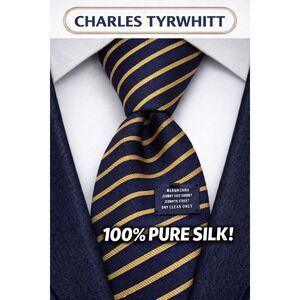 Charles Tyrwhitt Tie Mens One Size Blue Silk Striped Classic Preppy Style
